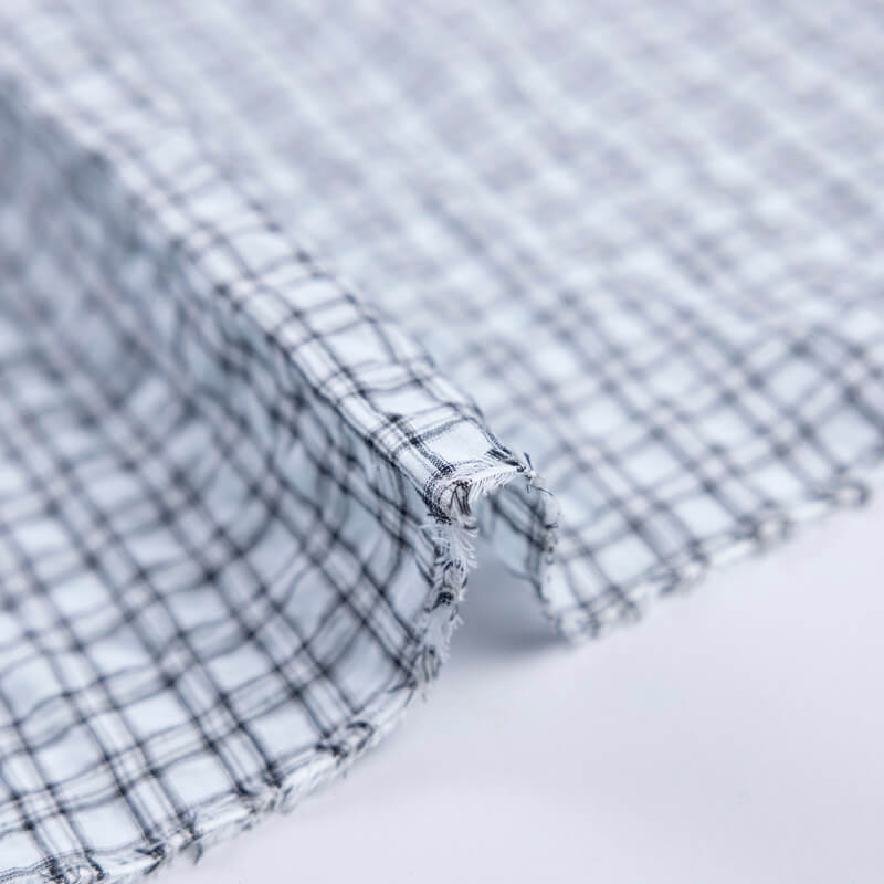 Toile de coton - Carreaux gris fond ciel