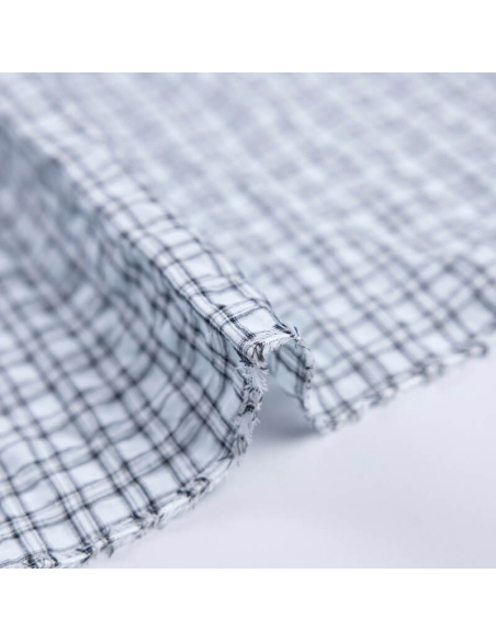 Toile de coton - Carreaux gris fond ciel