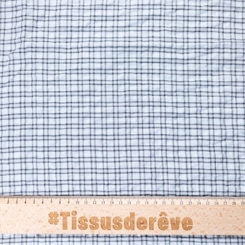 Toile de coton - Carreaux gris fond ciel