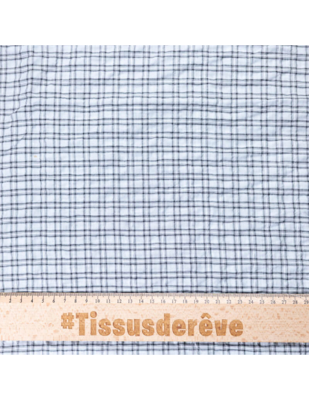 Toile de coton - Carreaux gris fond ciel
