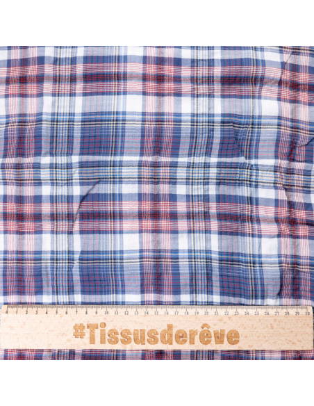 Toile 100% coton - Carreaux bleu & rouge