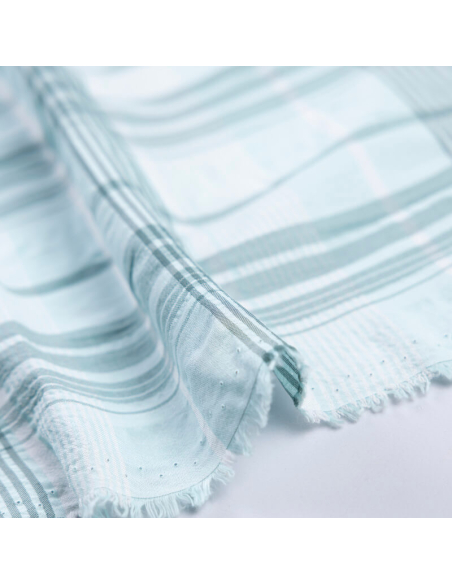 Toile de coton & viscose - Carreaux vert d'eau