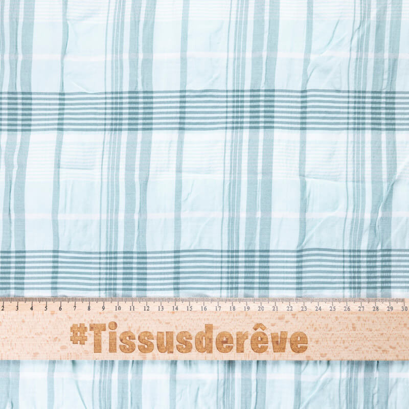 Toile de coton & viscose - Carreaux vert d'eau