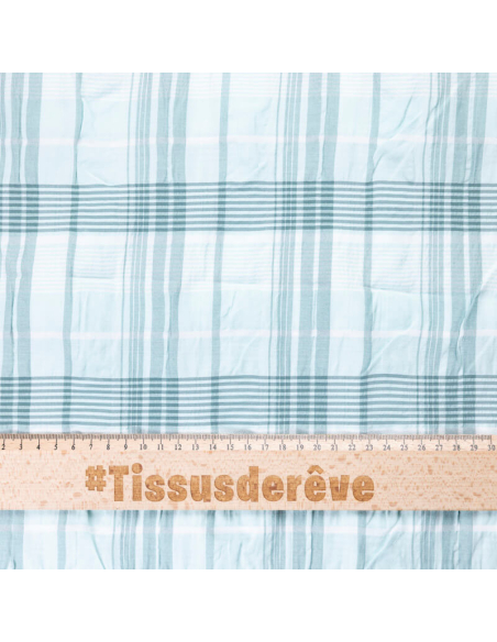 Toile de coton & viscose - Carreaux vert d'eau