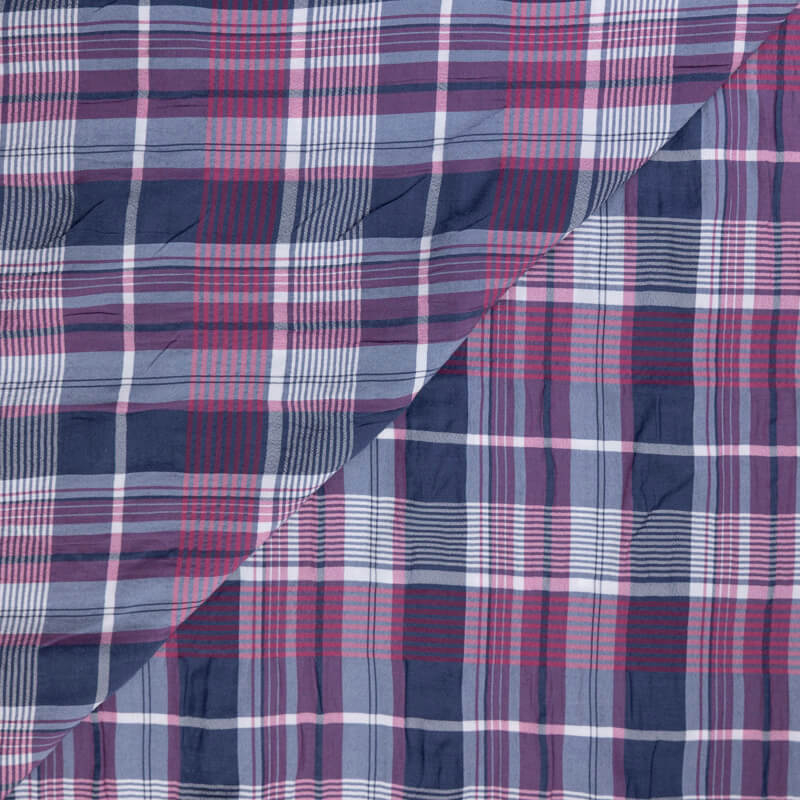 Toile de coton & viscose – Carreaux bleu & rouge
