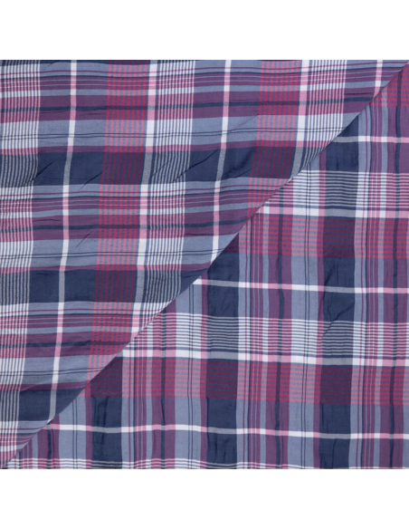 Toile de coton & viscose – Carreaux bleu & rouge