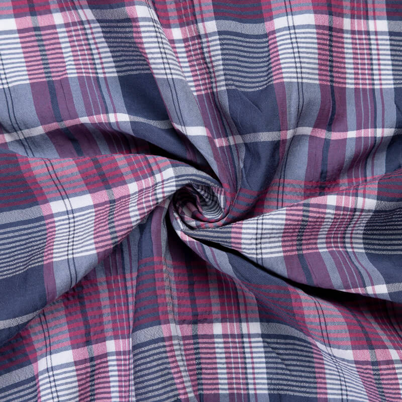 Toile de coton & viscose – Carreaux bleu & rouge