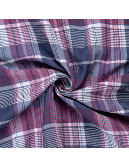 Toile de coton & viscose – Carreaux bleu & rouge