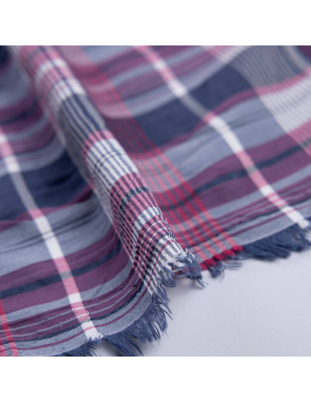 Toile de coton & viscose – Carreaux bleu & rouge