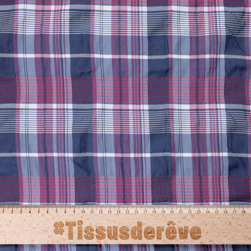 Toile de coton & viscose – Carreaux bleu & rouge