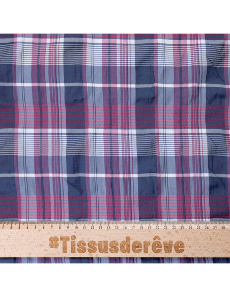 Toile de coton & viscose – Carreaux bleu & rouge