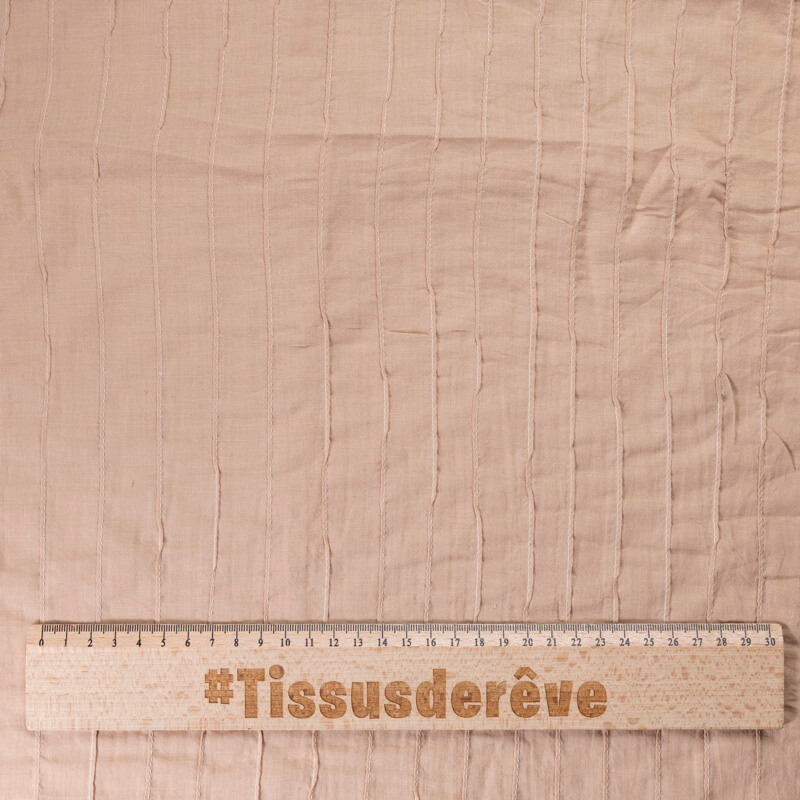 Voile 100% coton – Rayure cousue beige
