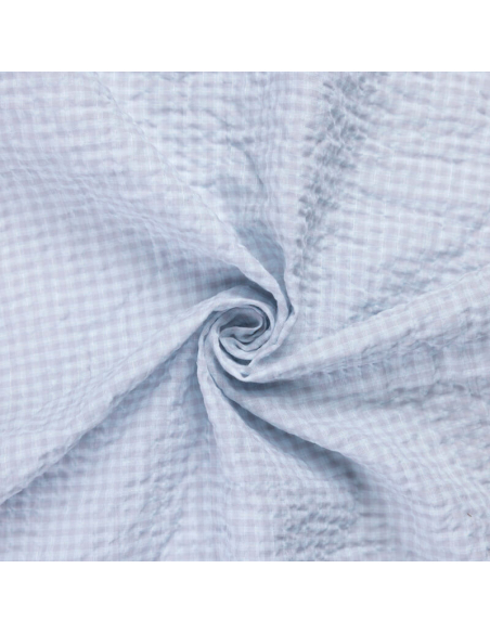 Toile de coton – Carreaux gris & bleu ciel