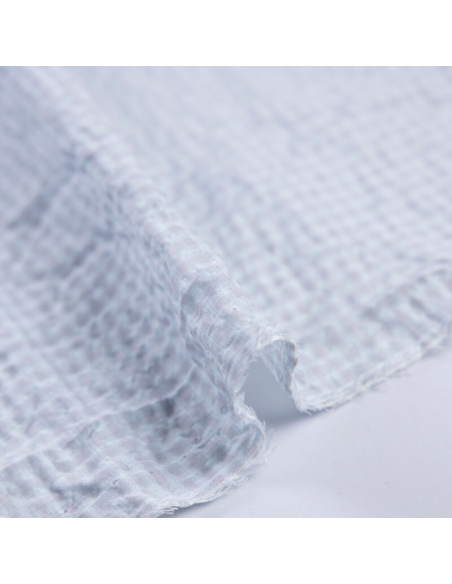 Toile de coton – Carreaux gris & bleu ciel