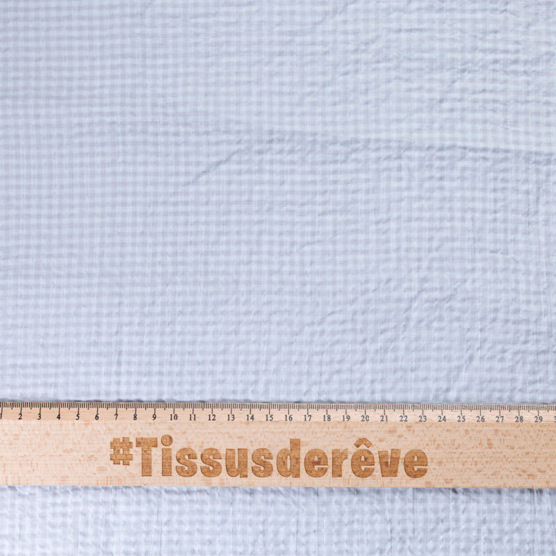 Toile de coton – Carreaux gris & bleu ciel