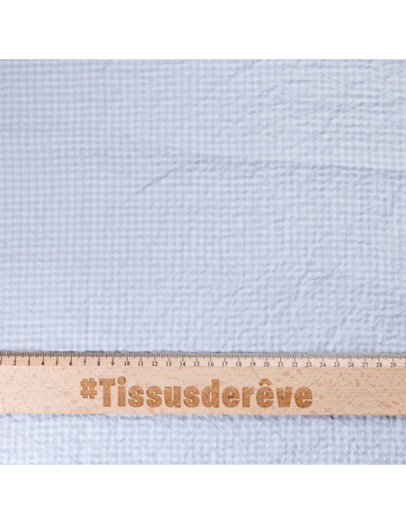 Toile de coton – Carreaux gris & bleu ciel