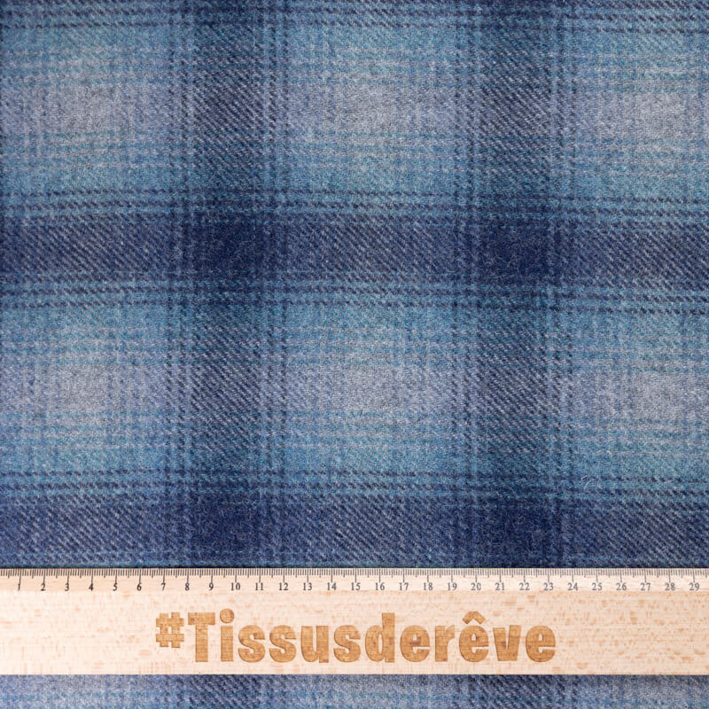Tweed de laine - Carreaux bleu & gris