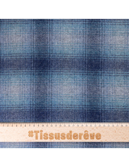 Tweed de laine - Carreaux bleu & gris