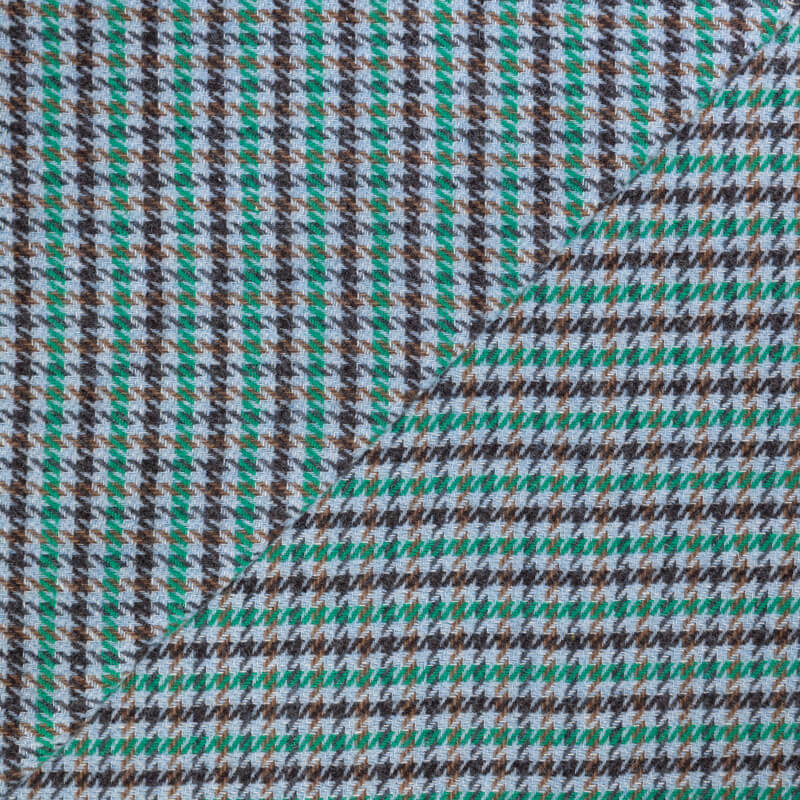 Tweed de laine - Pieds de poule vert, bleu & marron
