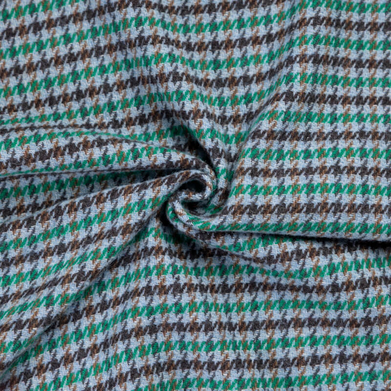 Tweed de laine - Pieds de poule vert, bleu & marron