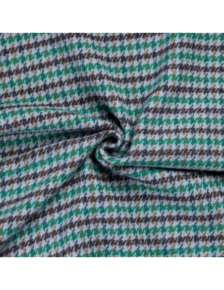 Tweed de laine - Pieds de poule vert, bleu & marron