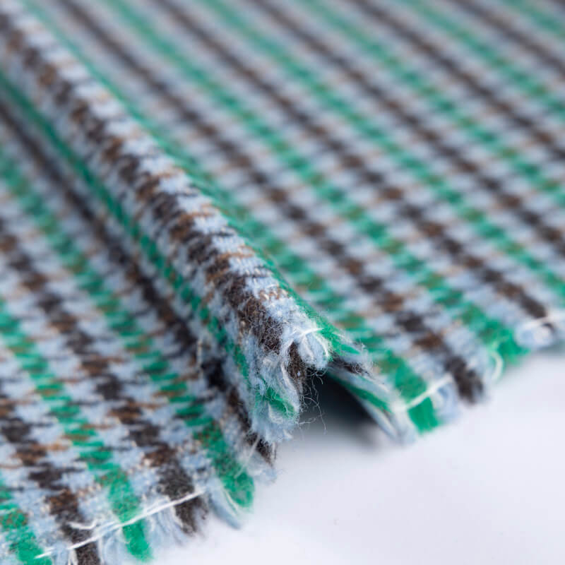 Tweed de laine - Pieds de poule vert, bleu & marron