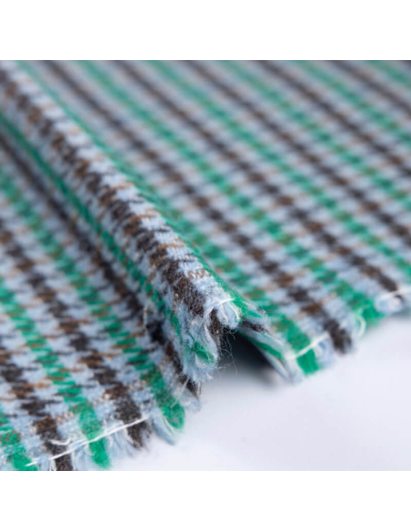 Tweed de laine - Pieds de poule vert, bleu & marron