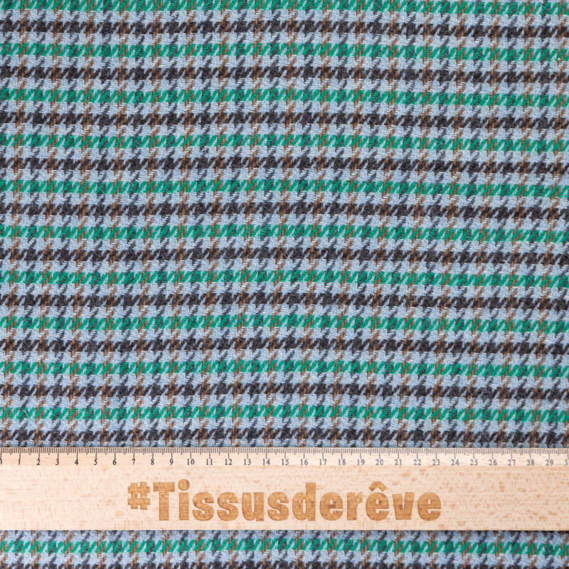 Tweed de laine - Pieds de poule vert, bleu & marron