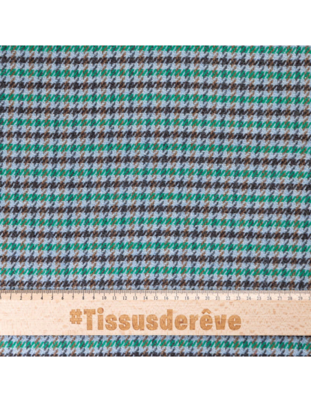 Tweed de laine - Pieds de poule vert, bleu & marron