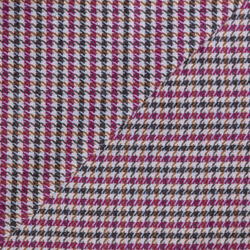 Tweed de laine - Pieds de poule bordeaux, bleu & marron