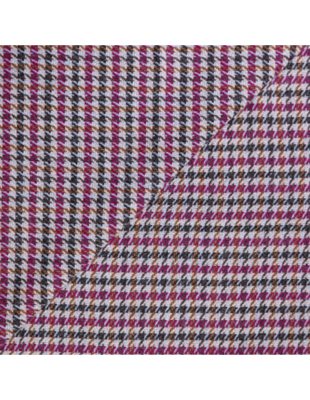 Tweed de laine - Pieds de poule bordeaux, bleu & marron