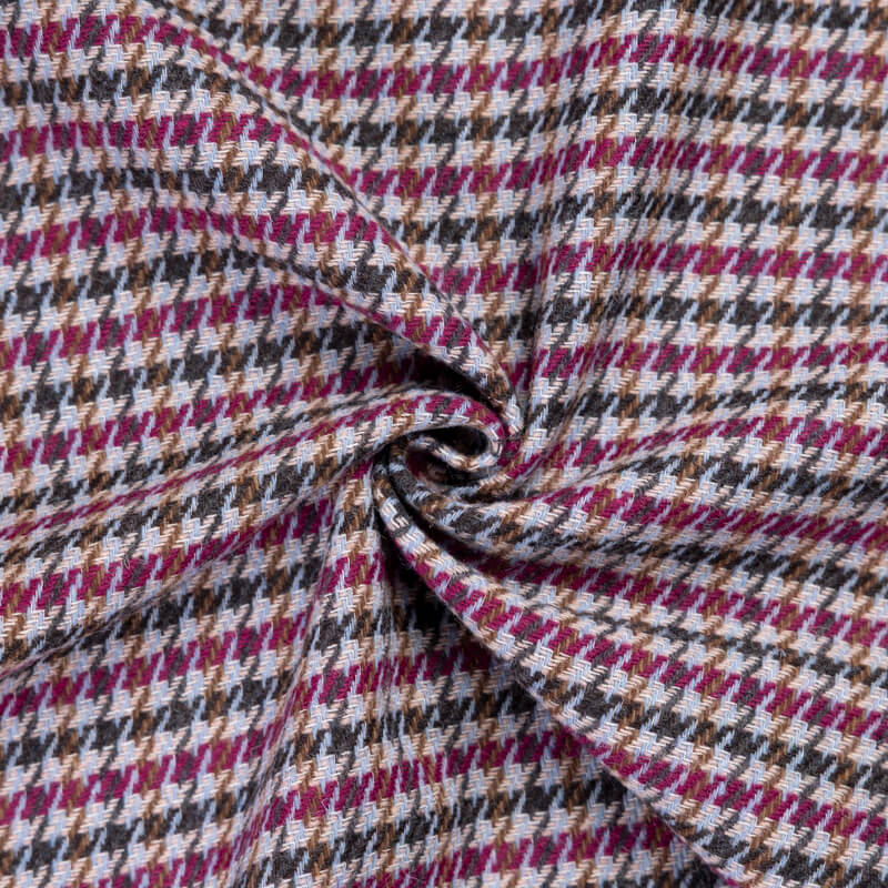 Tweed de laine - Pieds de poule bordeaux, bleu & marron