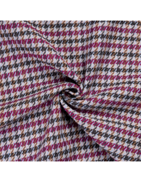 Tweed de laine - Pieds de poule bordeaux, bleu & marron