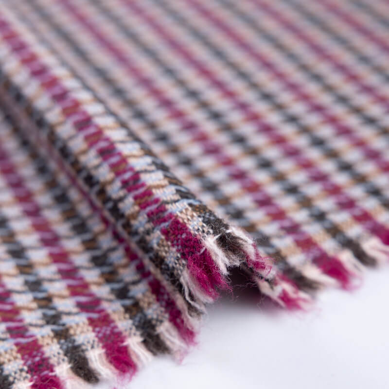 Tweed de laine - Pieds de poule bordeaux, bleu & marron