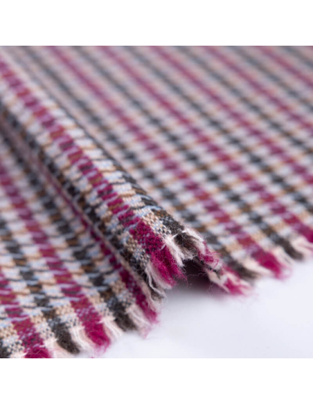Tweed de laine - Pieds de poule bordeaux, bleu & marron