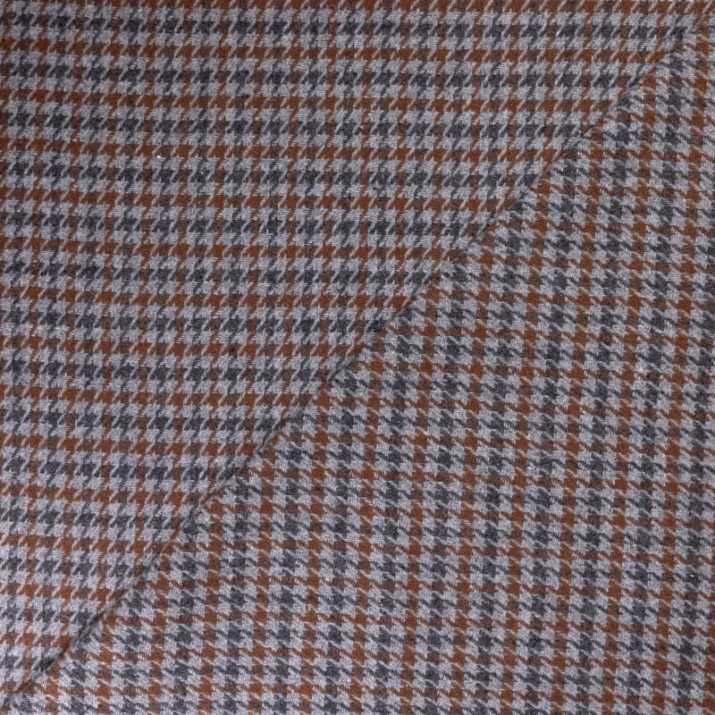 Tweed de laine - Pieds de poule marron, gris & noir