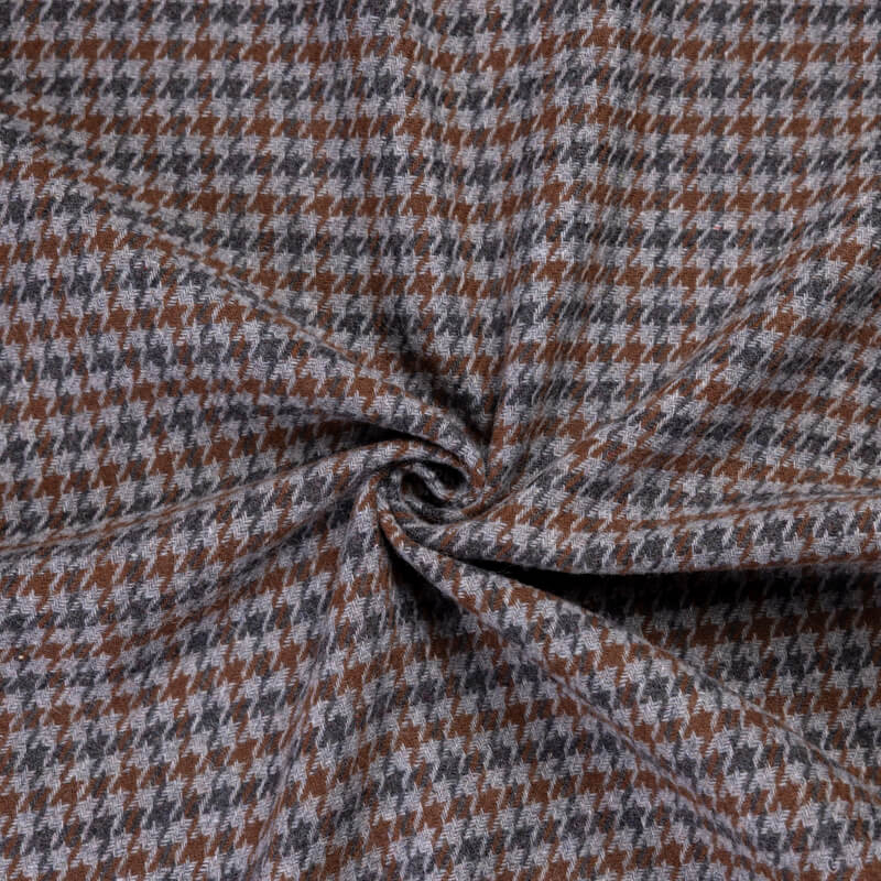 Tweed de laine - Pieds de poule marron, gris & noir