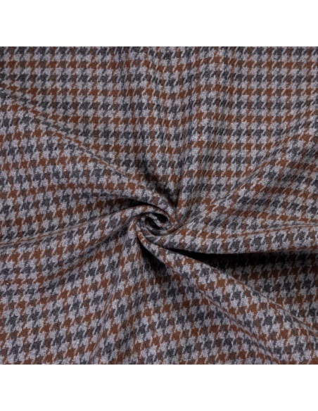 Tweed de laine - Pieds de poule marron, gris & noir