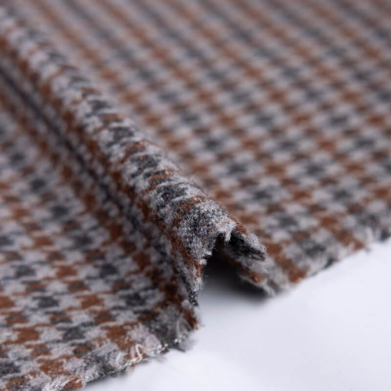 Tweed de laine - Pieds de poule marron, gris & noir