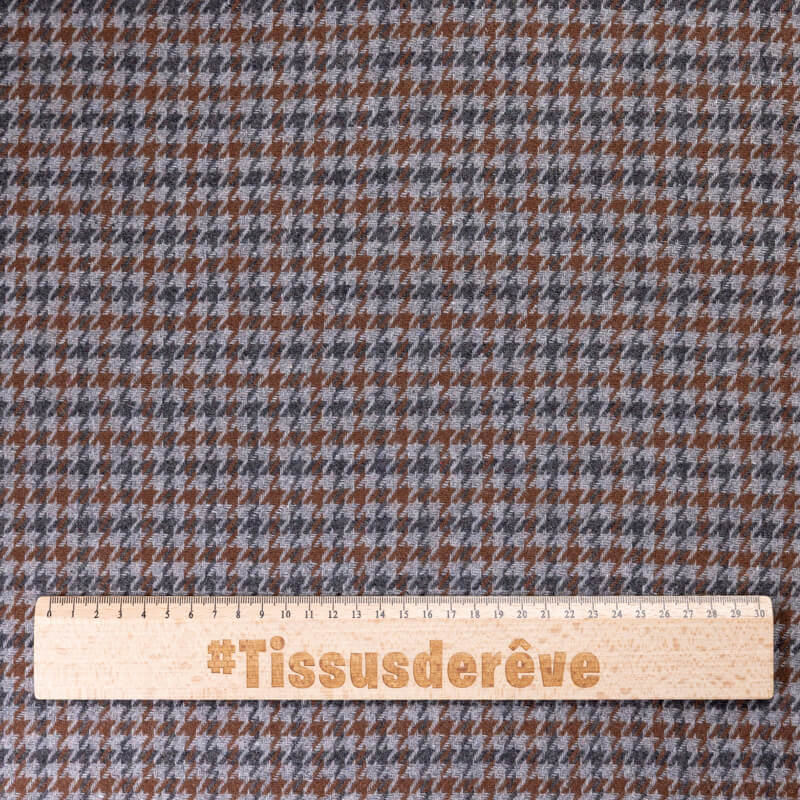 Tweed de laine - Pieds de poule marron, gris & noir