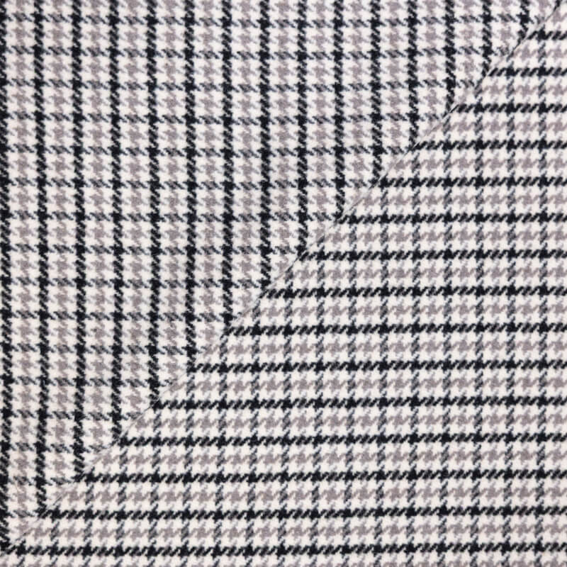 Tweed de laine - Pieds de poule noir, gris & crème