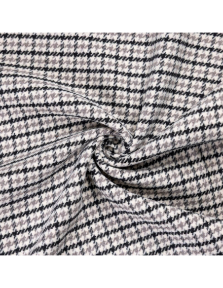 Tweed de laine - Pieds de poule noir, gris & crème