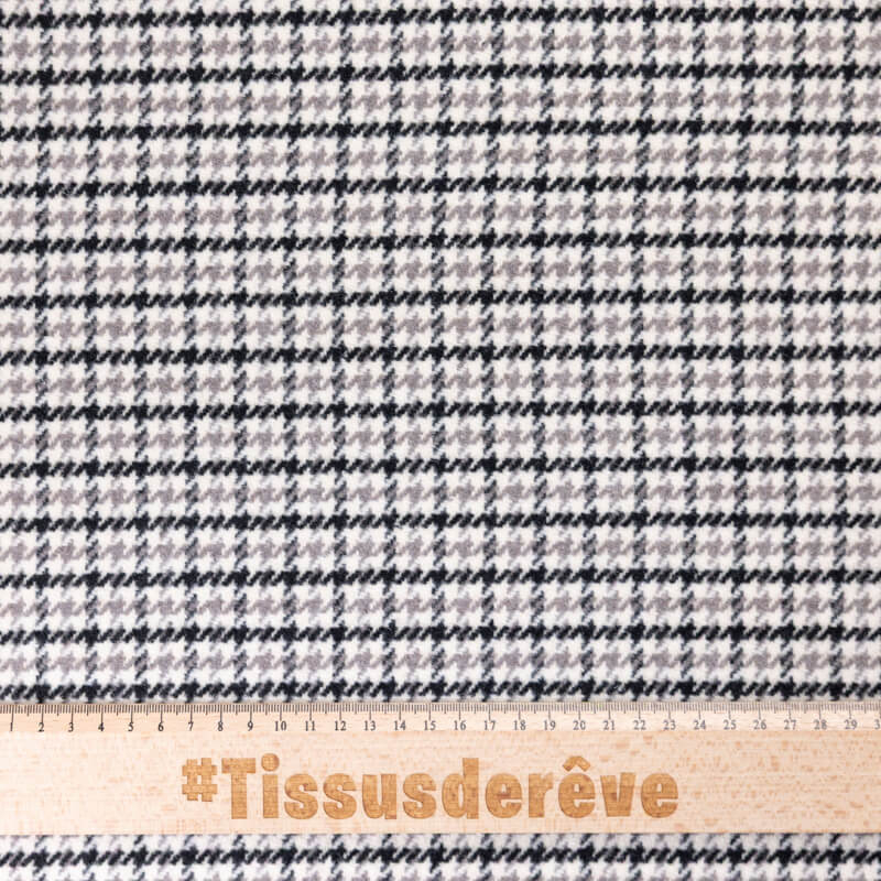 Tweed de laine - Pieds de poule noir, gris & crème