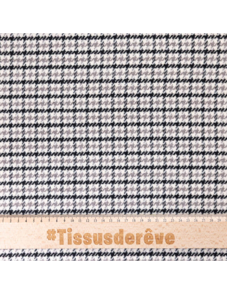 Tweed de laine - Pieds de poule noir, gris & crème
