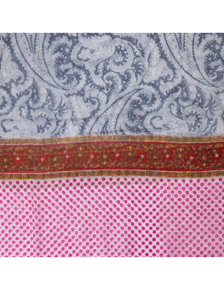 Étole laine & soie - Motif cachemire gris & pois roses
