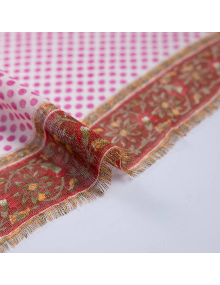 Étole laine & soie - Motif cachemire gris & pois roses