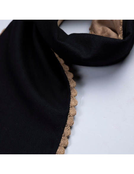 Tour de cou 100% laine double face - Noir & camel