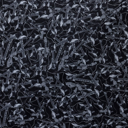Mousseline crinkle – Guitares blanches fond noir