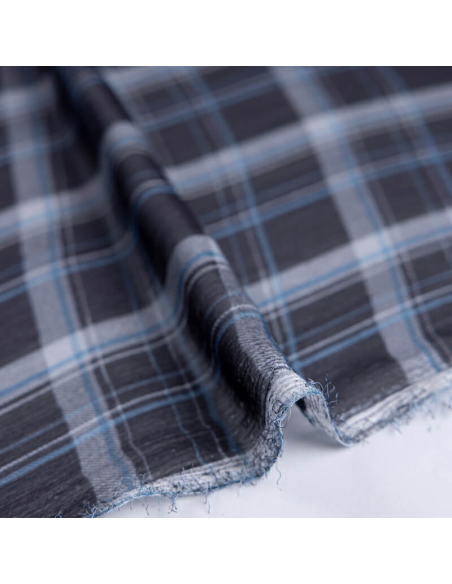 Mousseline crinkle – Carreaux bleu