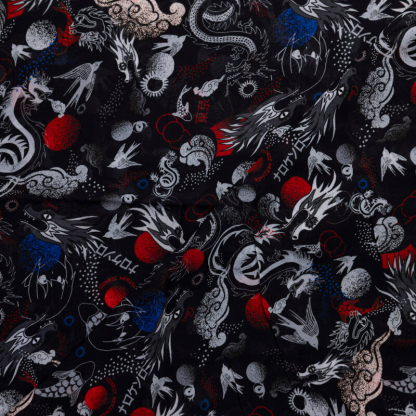 Mousseline 100% viscose – Dragons japonais
